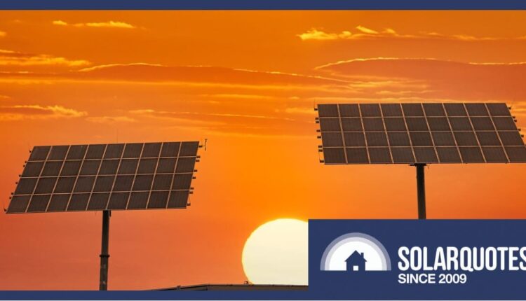 A sunset over solar panels