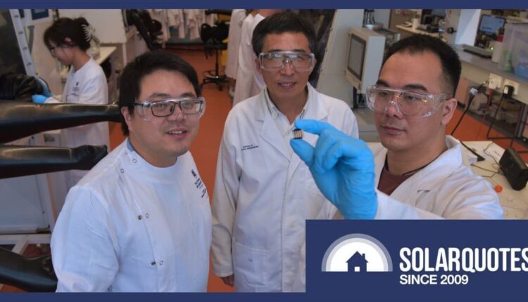 University of Queensland researchers with a tin halide perovskite solar cell