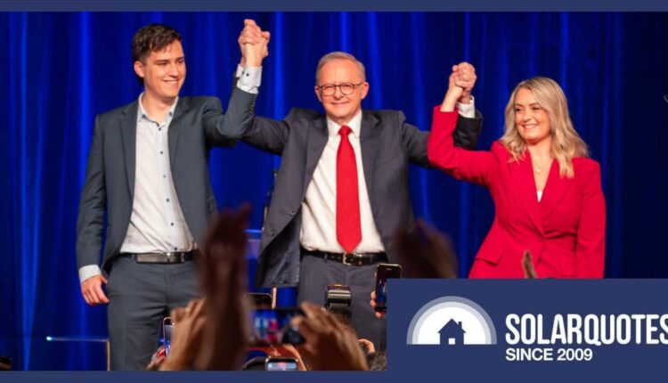 Australian Prime Minister Anthony Albanese celebrating Labor