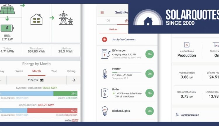 Screenshots of the mySolaredge solar monitoring app